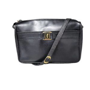 PRICE DROPRare Vintage Salvatore Ferragamo Black Leather Shoulder Cross Body Bag